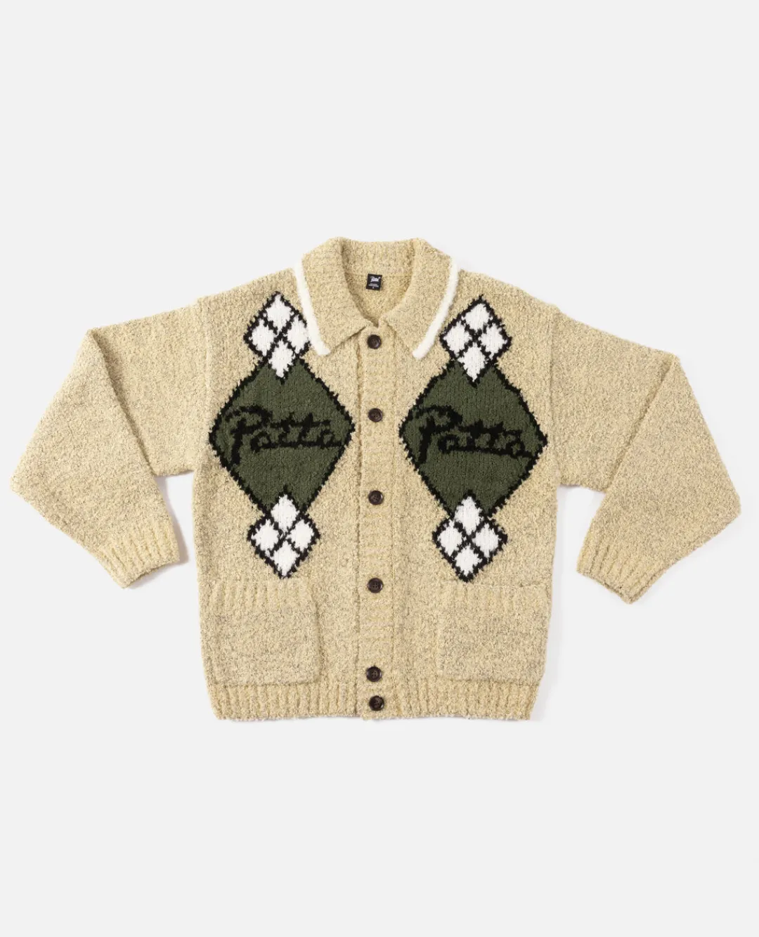 * Patta Argyle Knitted Cardigan (Light Brown Melange)