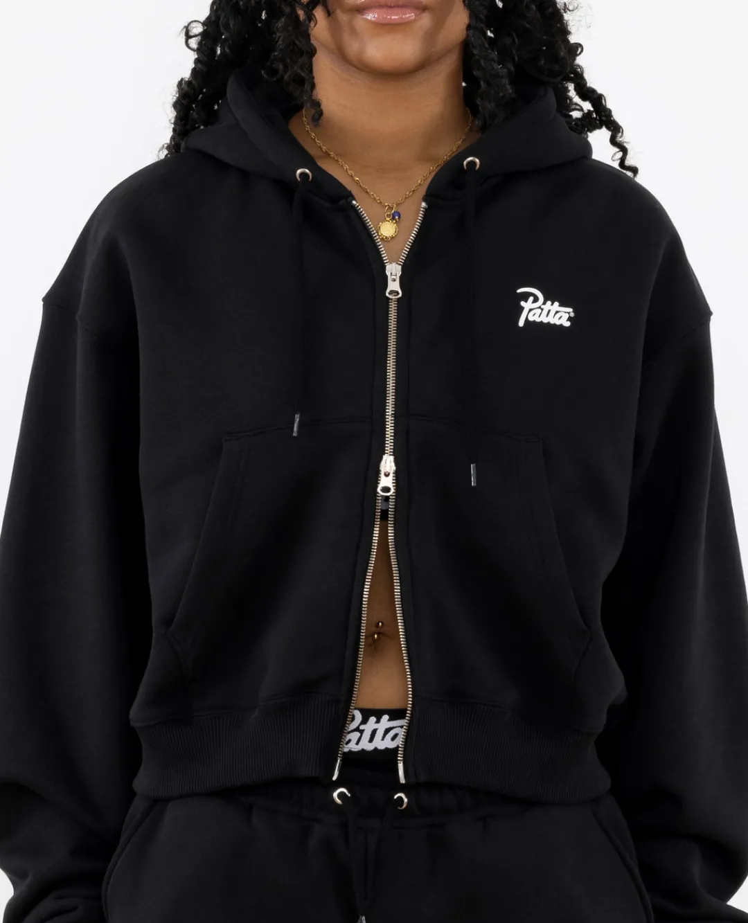 * Patta Femme Basic Cropped Zip Hooded Sweater (Black)