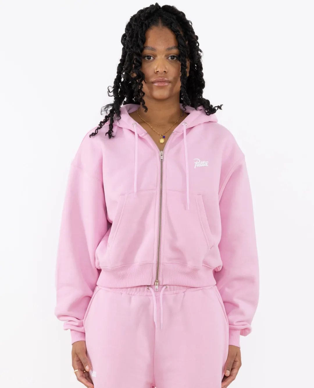 * Patta Femme Basic Cropped Zip Hooded Sweater (Cradle Pink)