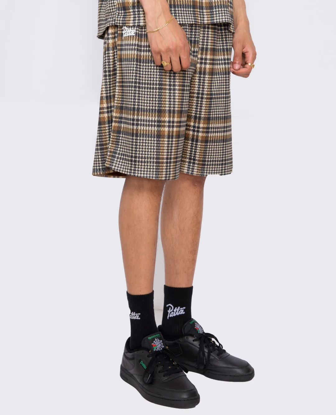 * Patta Glen Check Mesh Shorts (Oyster Grey/Monk's Brown)