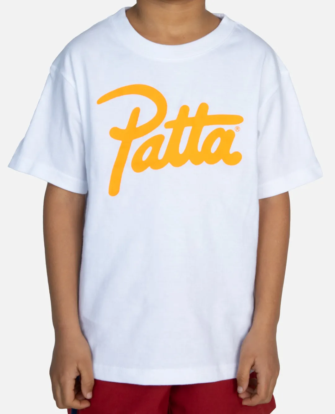 * Patta Kids Script Logo T-Shirt (White/Neon Orange)