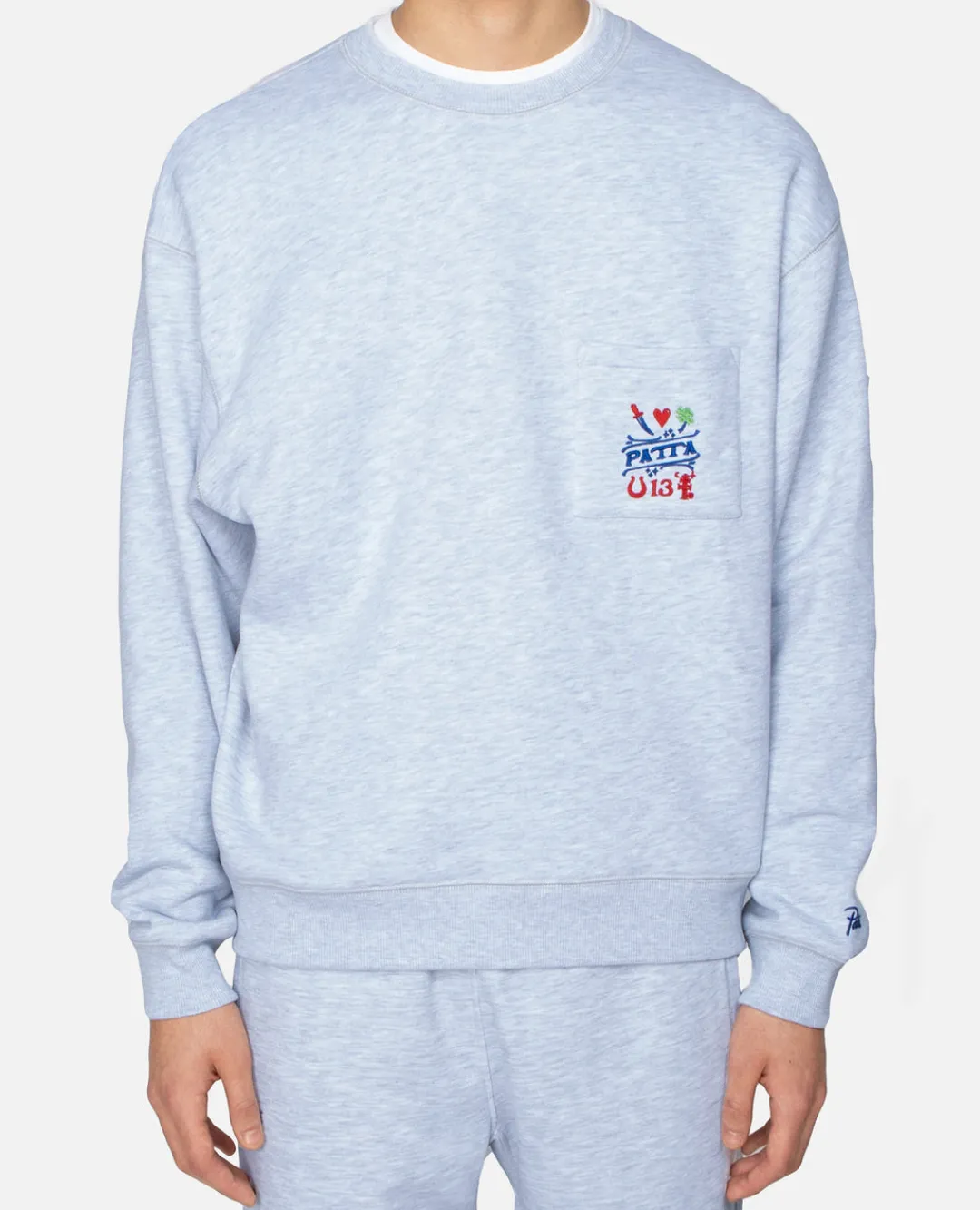 * Patta Lucky Charm Pocket Crewneck Sweater (Snow Melange Grey)