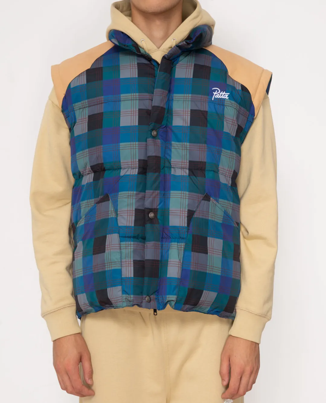 * Patta Zip-Off Sleeve Puffer Jacket (Blue Check)